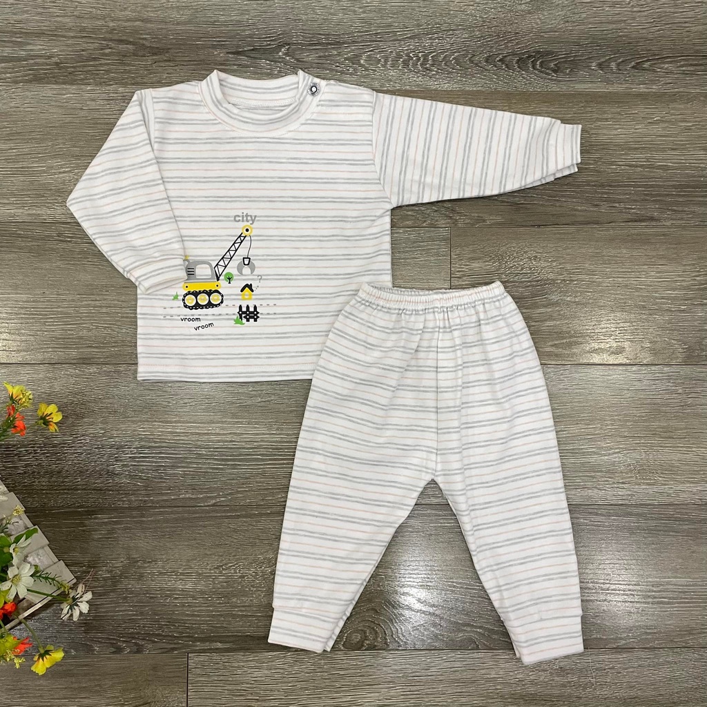 Bộ dài unchi cài vai cotton nỉ họa tiết cho bé