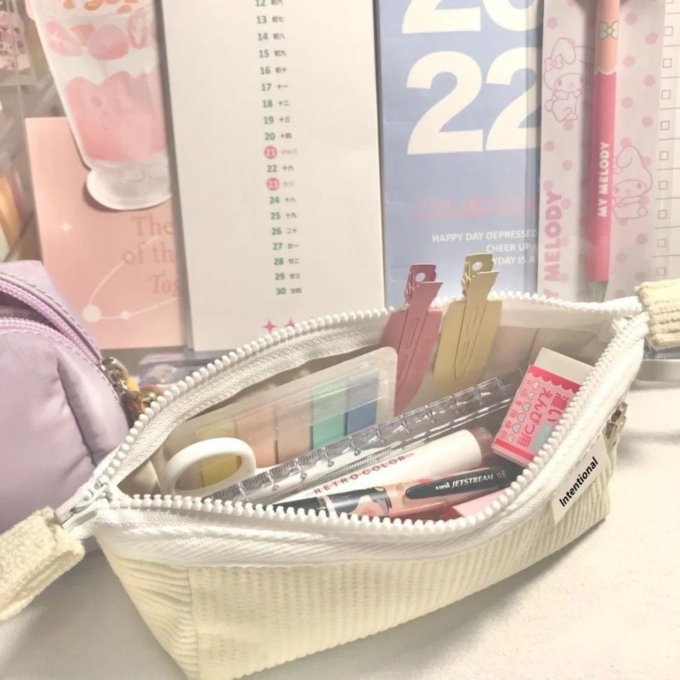 Túi Đựng Bút Bằng Vải Nhung Kẻ Màu Trơn Hình Tàu Con Tàu Dành Cho Học Sinh Trung Học