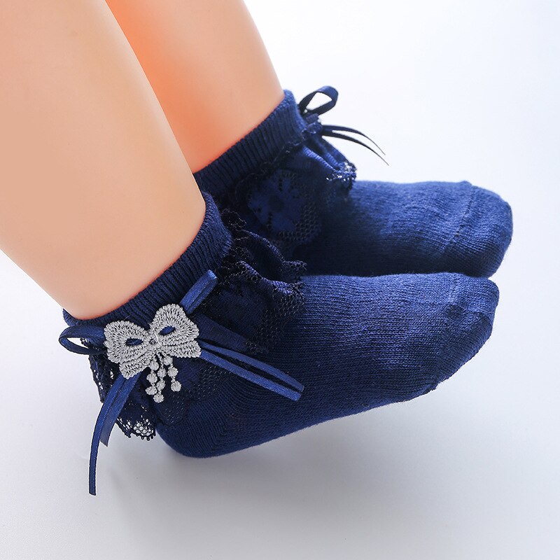 Vớ Cotton Mềm Mại Phối Ren Thắt Nơ Dành Cho Bé Gái