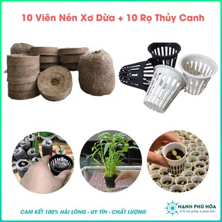 Bộ 10 Rọ Thủy Canh Và 10 Viên Xơ Dừa Nén 6.5 x6.5cm- Chuyên Dùng Trồng Rau Sạch Thủy Canh, Thuỷ Canh Tĩnh