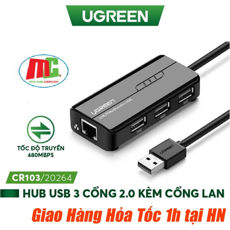 Bộ Chia USB 2.0 Tích Hợp Cổng Lan UGREEN 20264 - Hàng chính Hãng