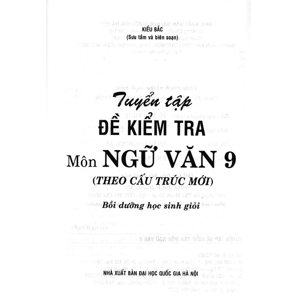 Sách - Tuyển Tập Đề Kiểm Tra Môn Ngữ Văn 9 Bồi Dưỡng Học Sinh Giỏi (Theo Cấu Trúc Mới)