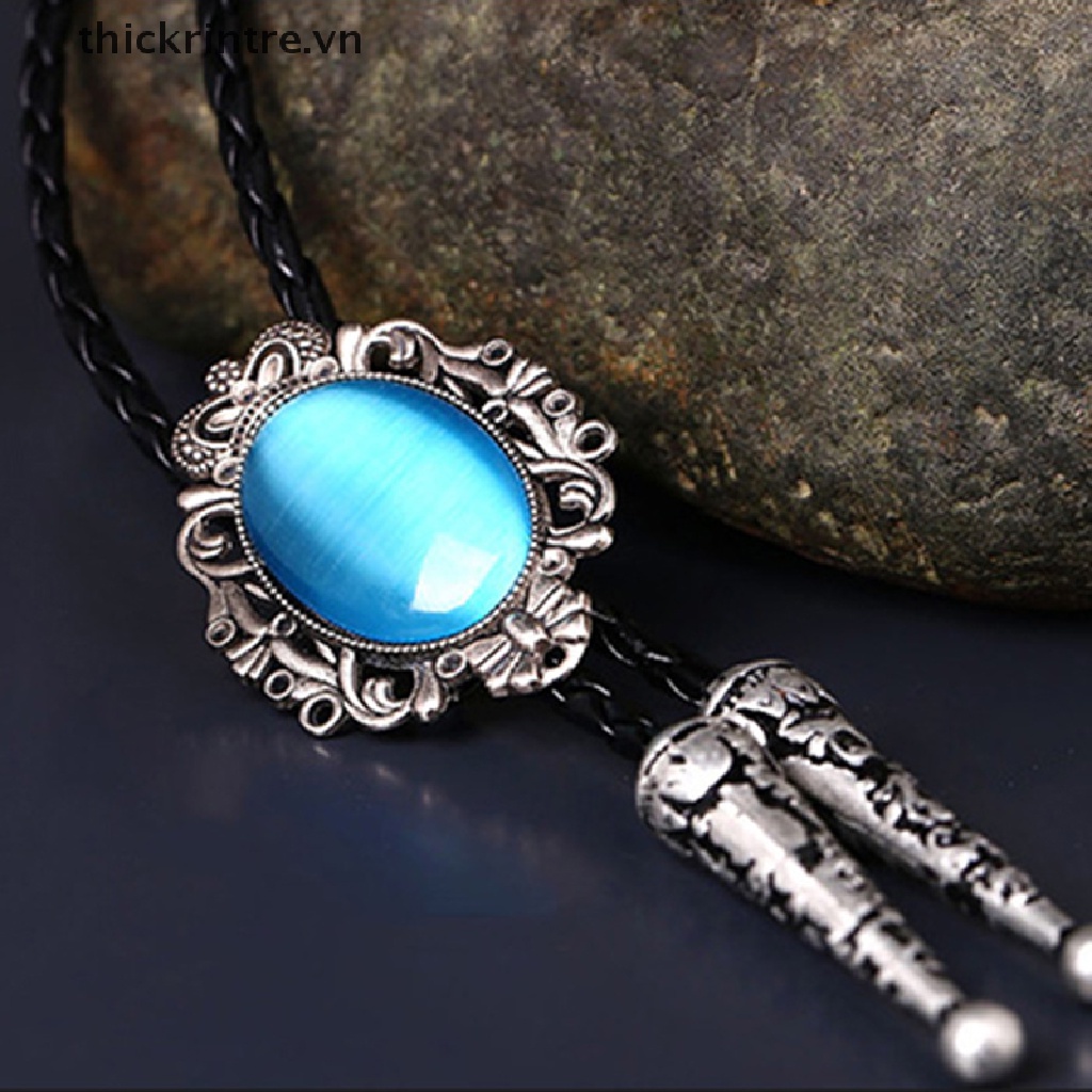 Dây chuyền cao bồi bolo mặt oval kiểu thắt cà vạt phong cách phương Tây thời trang