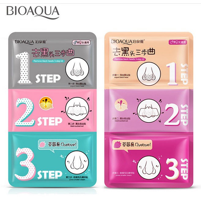 Combo lột mụn đầu đen 3 bước BIOAQUA sạch mụn đầu đen, dưỡng ẩm, làm trắng, se khít lỗ chân lông SPU153