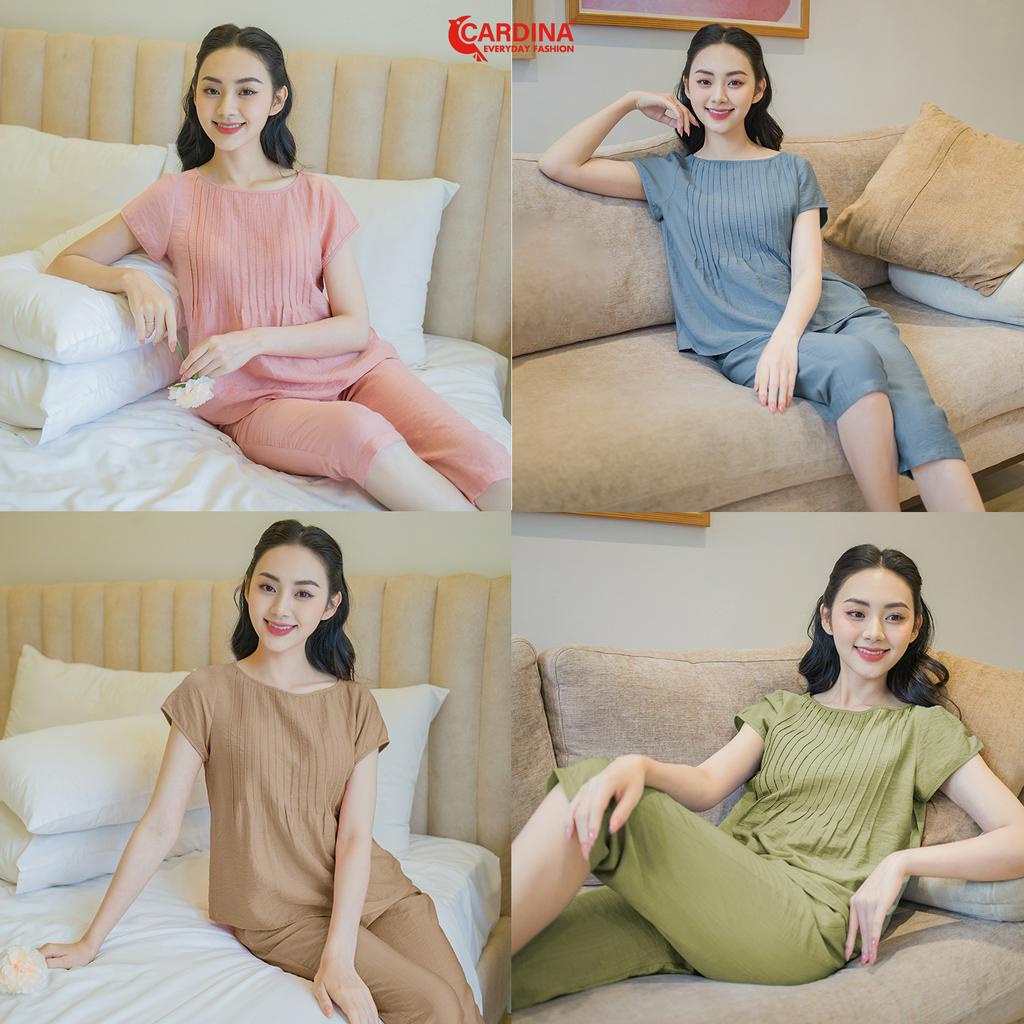 Đồ Bộ Nữ 𝐂𝐀𝐑𝐃𝐈𝐍𝐀 Chất Đũi BamBoo Cao Cấp Quần Lửng Áo Cổ Tròn Tay Hến Thoáng Mát 3DF09