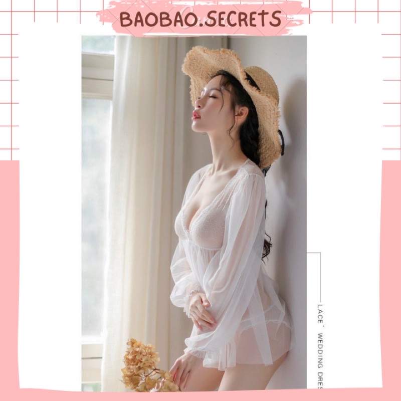 Váy ngủ ren tay bồng xuyên thấu quyến rũ sexy gợi cảm
