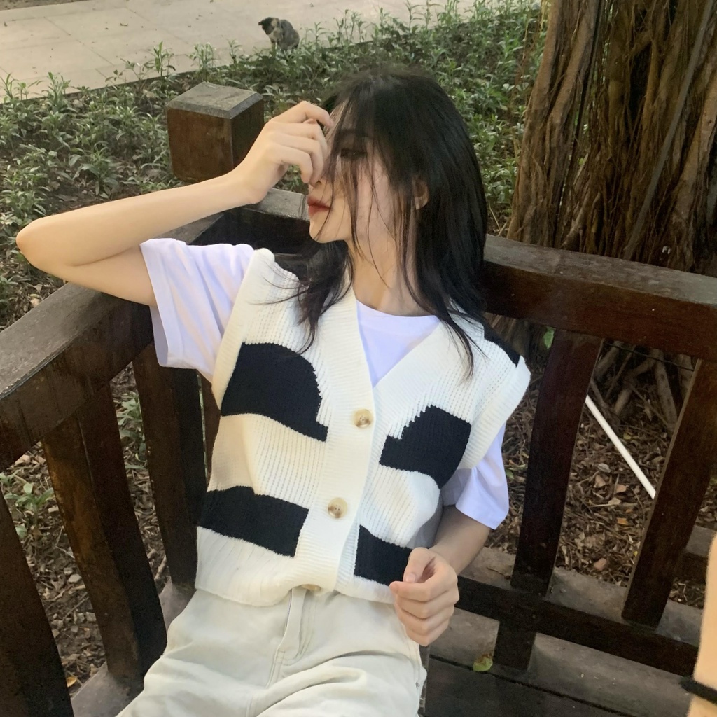 Korean Retro Korean Check V-neck Knit Sleeveless Vest Women's Top | BigBuy360 - bigbuy360.vn