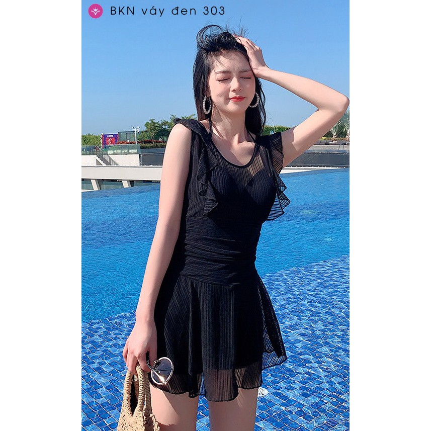 Bikini váy đen hở lưng 👙[GIÁ SỐC]👙 Bộ đồ bơi nữ sang chảnh quyến rũ BKN303