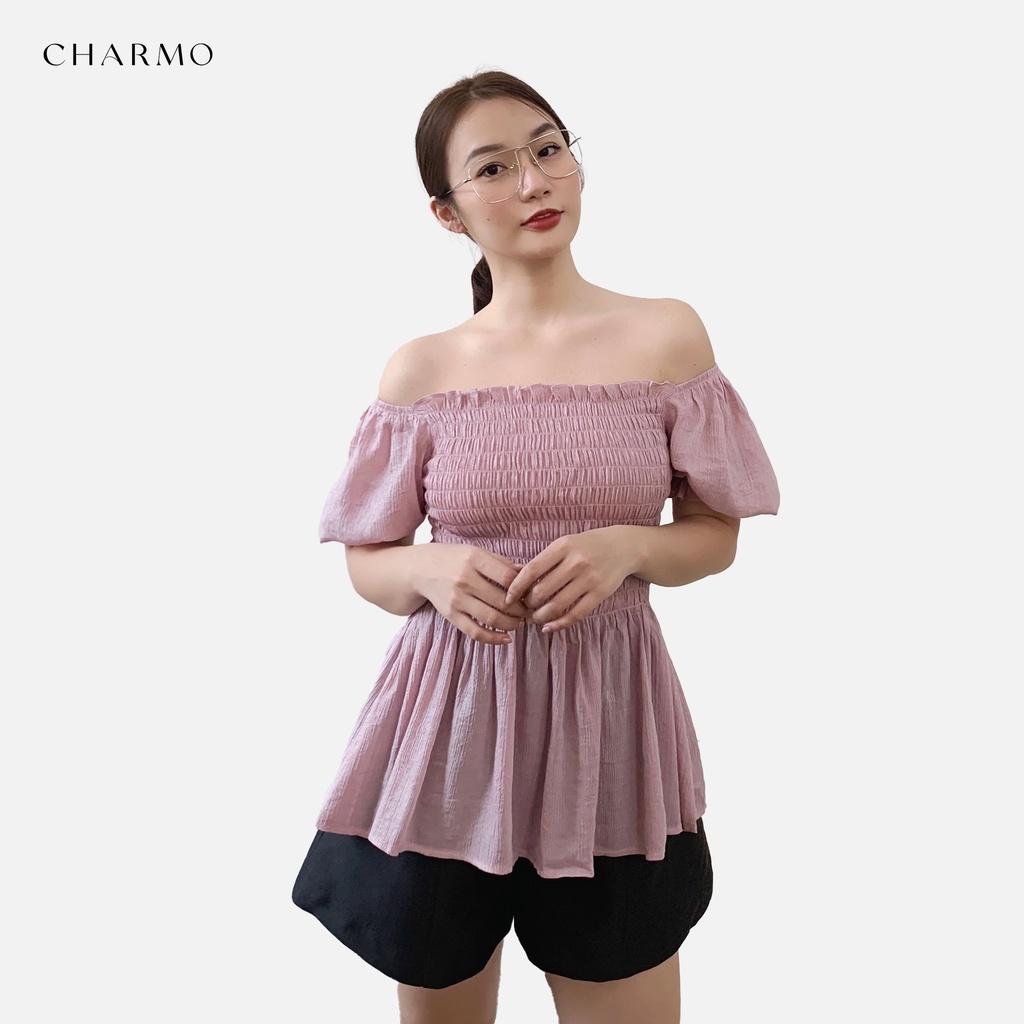 Áo nhúng ngực CHARMO vải lụa dệt kim êm ái freesize Drawstring Neck Top