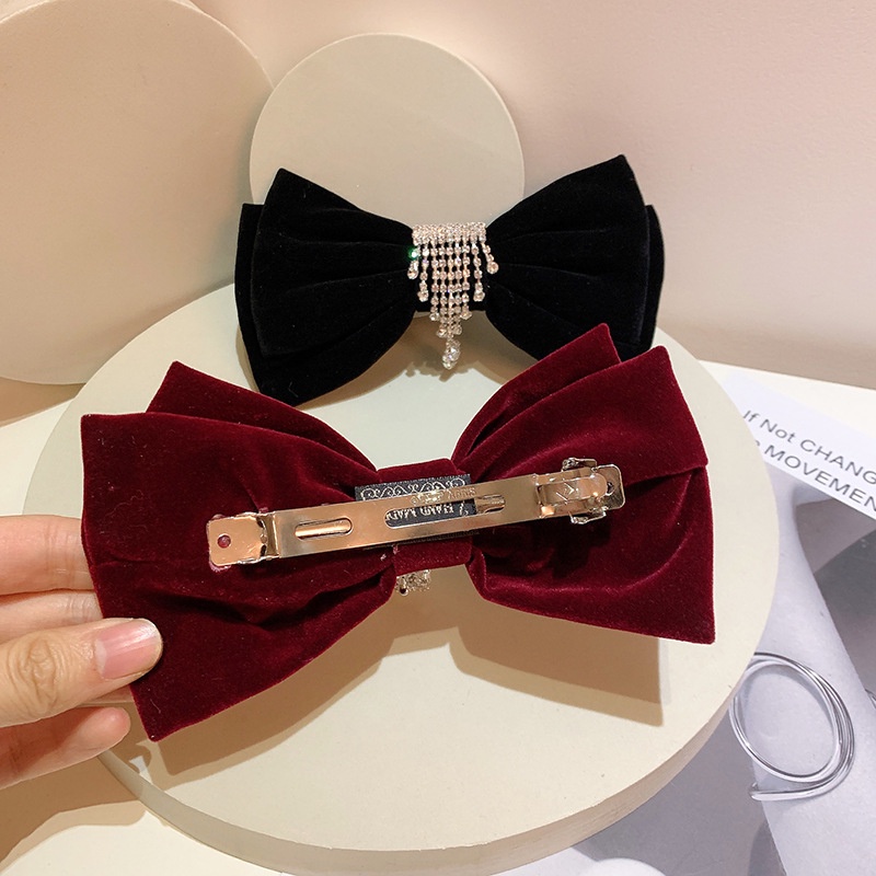 Kẹp Tóc Nơ Nhung Đính Đá Tua Rua Sang Trọng