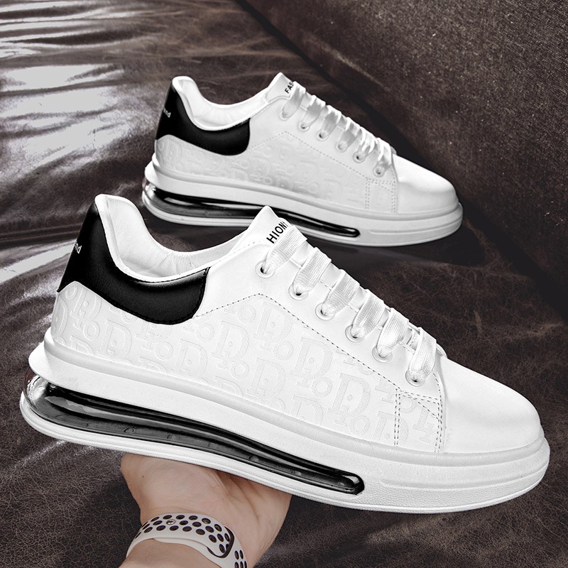 giày nam màu trắng lò xo đệm bệt phù hợp với tất cả các kết học sinh thanh niên thể thao da