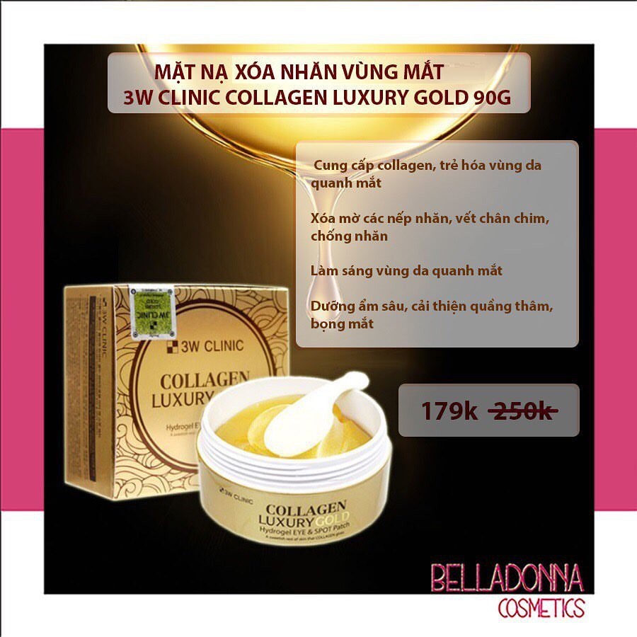 Mặt Nạ Giảm Nếp Nhăn Vùng Mắt 3W Clinic Collagen Luxury Gold 90g (60 miếng)