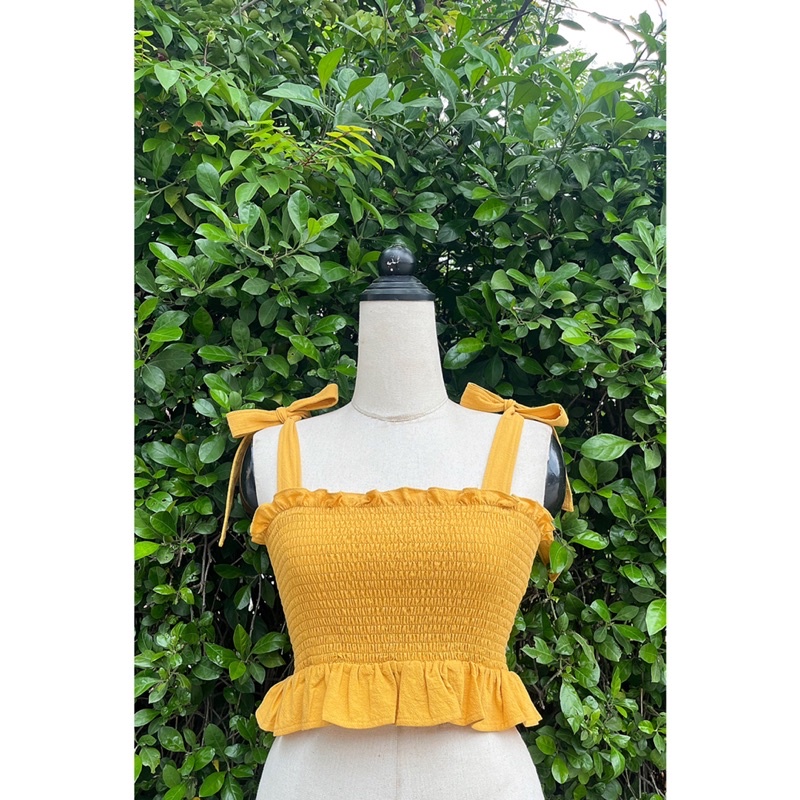 Áo croptop nơ lưng, thiết kế nhúng smocking co giãn DOKESI (có bigsize) - Bowie Top