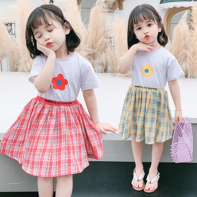 mùa hè bé gái ăn mặc giản dị Hàn Quốc 1-6 tuổi phong cách phương tây váy ngắn tay kẻ sọc