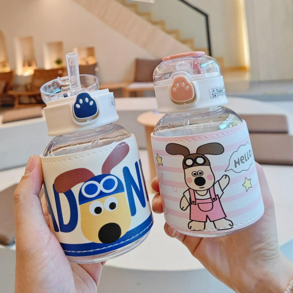 Bình Đựng Nước, Trà Sữa Bằng Nhựa Bọc Da Pu In Hình Bé Cún BSQ565B 500ml
