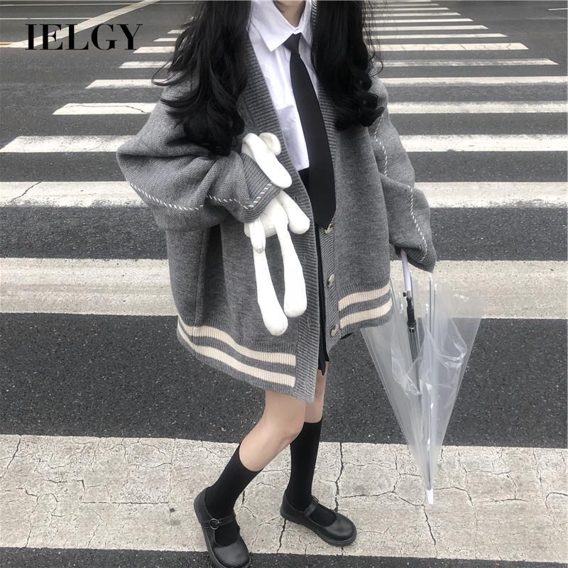 Áo khoác cardigan IELGY dệt kim dài tay dáng rộng phong cách Nhật Bản/ Hàn Quốc thời trang thu đông cho học sinh