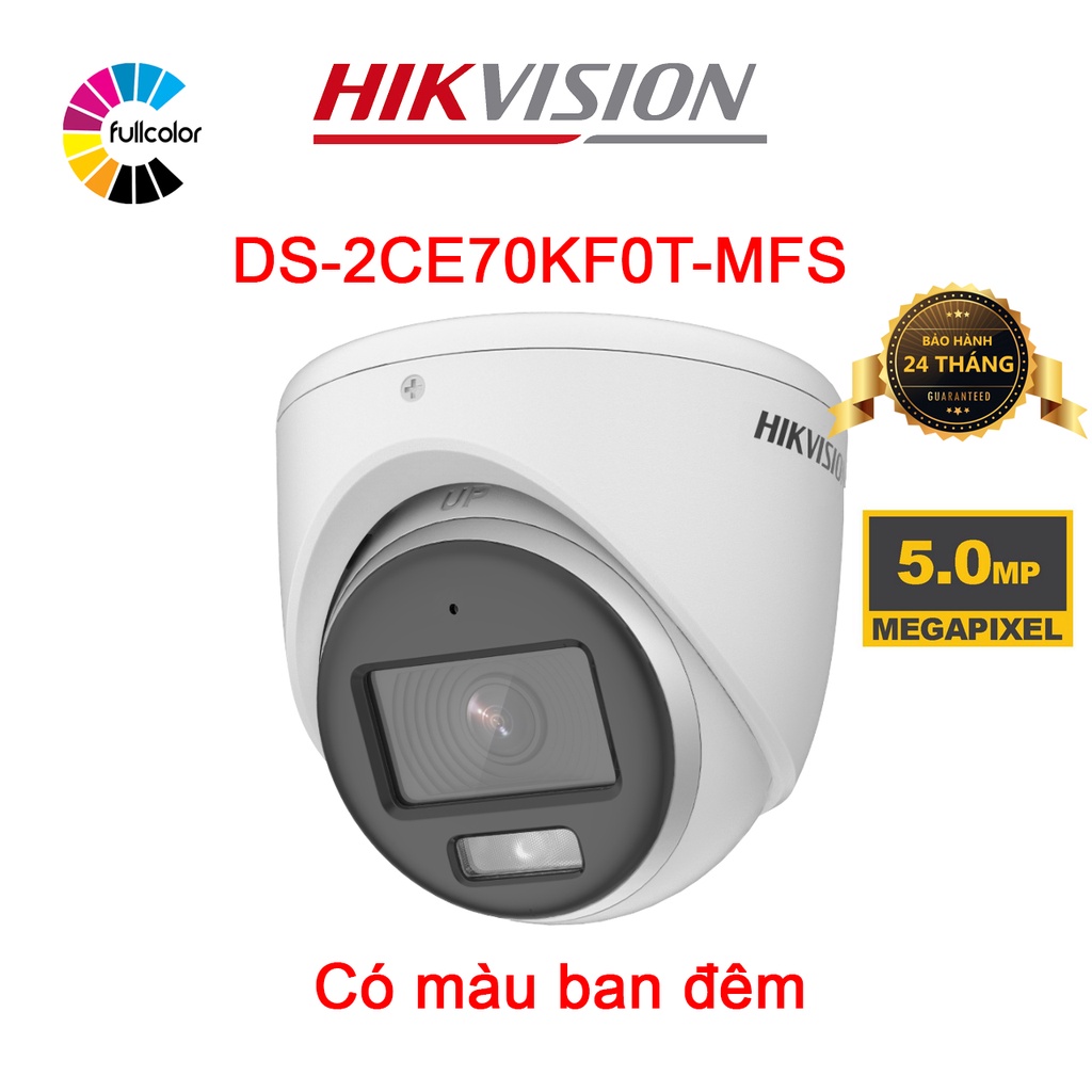 Camera HDTVI ColorVu 5MP Bán Cầu HIKVISION DS-2CE70KF0T-MFS Vỏ Sắt, Chống Nước - Bảo Hành 24 Tháng