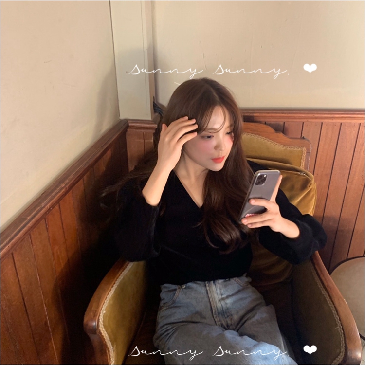 SUXI Áo Sơ Mi Nữ Thiết Kế Tay Dài Cổ Chữ V Kiểu Cách Hàn Quốc