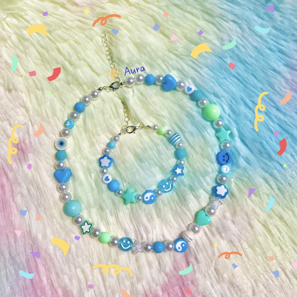 Vòng tay tone Xanh Pool mix cute Handmade đủ màu Aura
