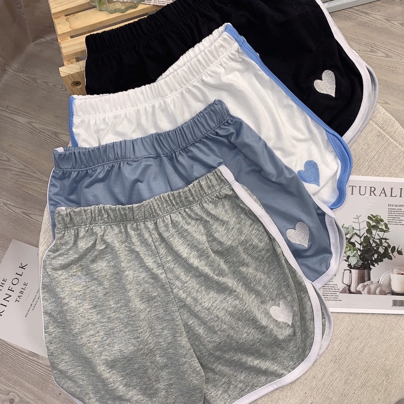 Quần đùi short nữ Viền Tim cạp chun freesize đen trắng ghi xanh phom ôm tôn vòng 3 tập gym yoga mặc nhà hè thun C820