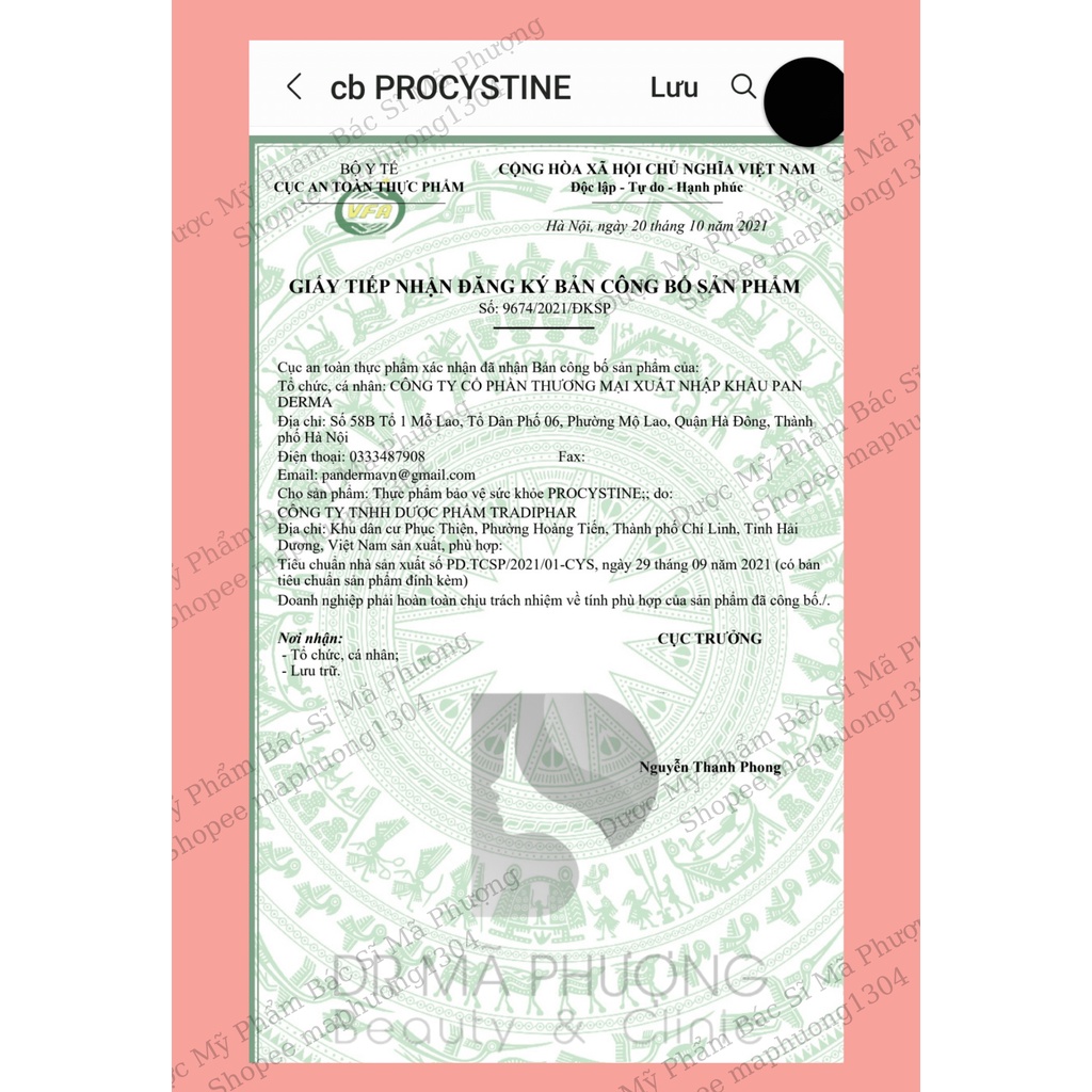 Viên uống giảm mụn trắng da Procystine 60 viên - Hàng chính hãng - Dược mỹ phẩm bác sĩ Mã Phượng