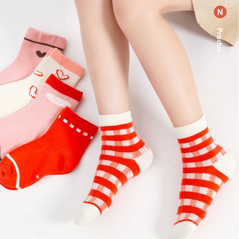 Set 5 đôi vớ cotton in họa tiết hoạt hình cho bé