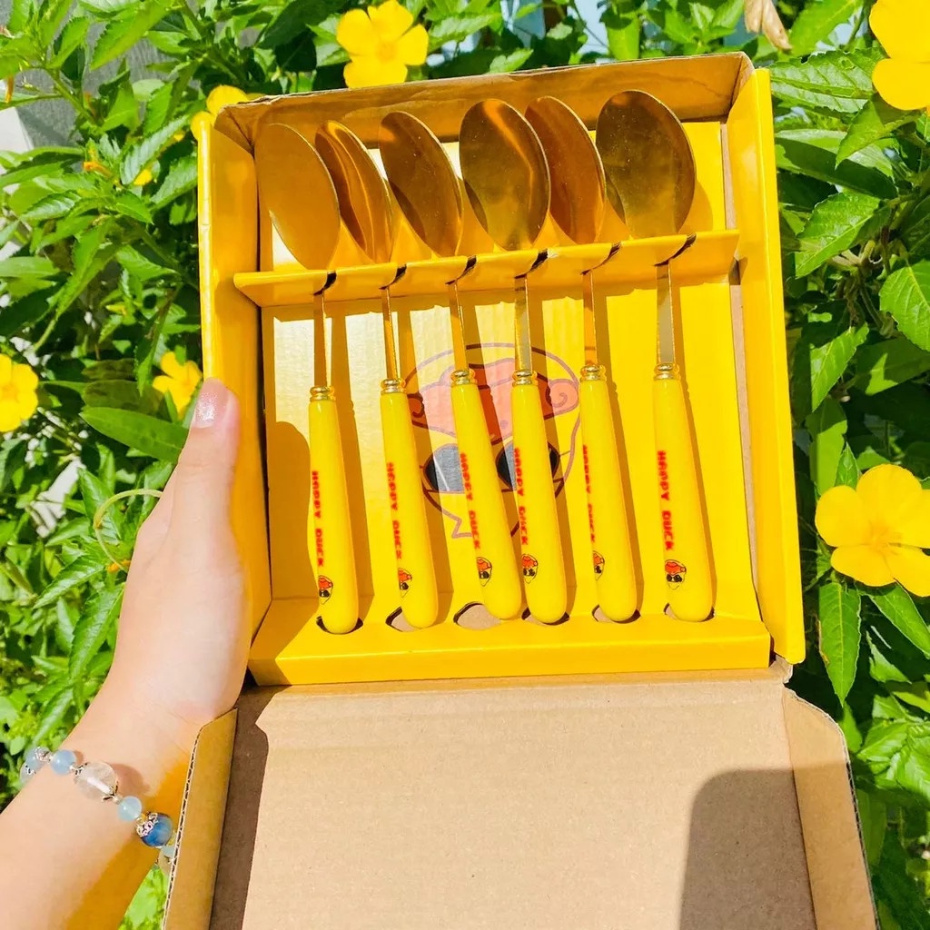 Hộp 6 muỗng inox hình vịt vàng dễ thương Duck đáng yêu