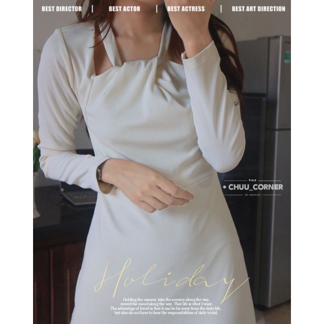 Đầm ôm dáng midi dài khoét vai ulzzang order