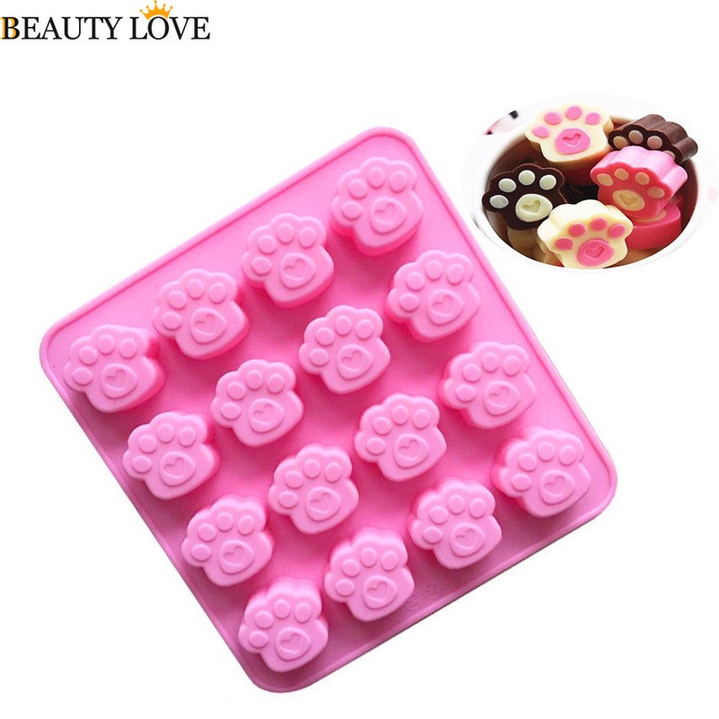 Khuôn silicone 16 Lỗ Làm Bánh Kẹo / Sô Cô La Hình Dấu Chân Thú Cưng Chống Dính