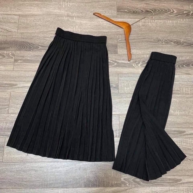 Chân váy midi xếp ly trơn 1 màu (hàng có sẵn)