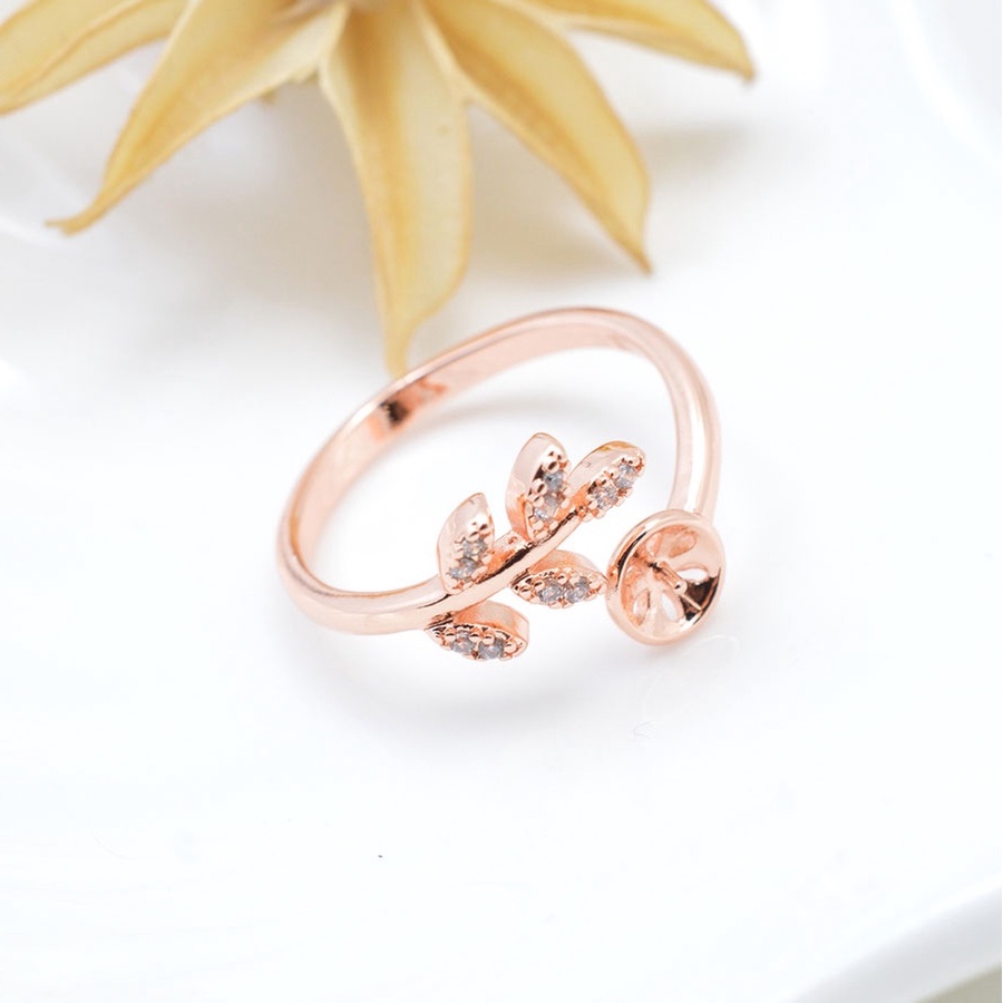 [N6B] Phụ kiện trang sức (DIY) - Khay nhẫn bạc trống vân trơn kiểu bông lúa nạm đá làm nhẫn đính ngọc