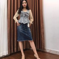Áo kiểu thắt nơ tay lưới phồng