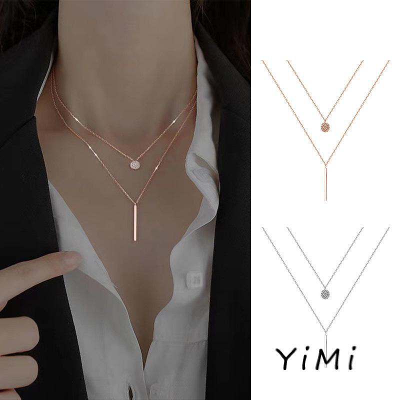 Vòng Cổ Hai Lớp Đính Kim Cương Kiểu Dáng Thời Trang Phong Cách Đường Phố Đơn Giản