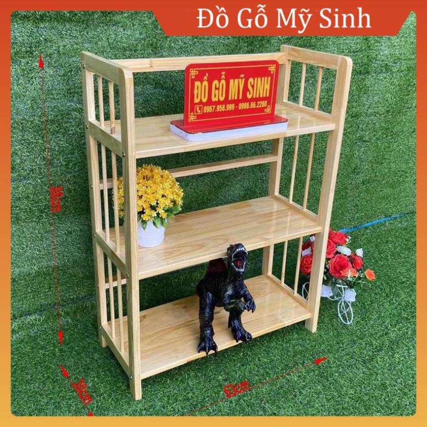Kệ sách giá gỗ cao su tự nhiên 3 tầng để giày dép túi sách kệ đa năng, Đồ gỗ nội thất mỹ sinh cao cấp