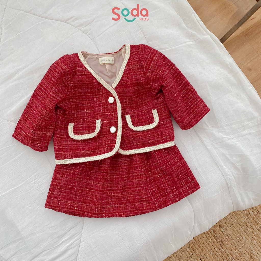 (Hàng thiết kế) Bộ áo khoác dạ đỏ kèm chân váy Thu Đông xinh tiểu thư