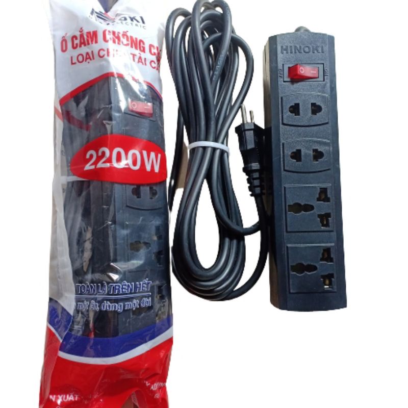 Ổ cắm liền dây 4,5m loại 4 lỗ chịu tải cao Hinoki 2200w bảo hành 12 tháng