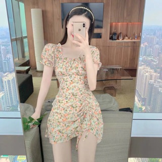 đầm hoa cổ bèo rút dây (hàng ord chỉ 2 ngày)