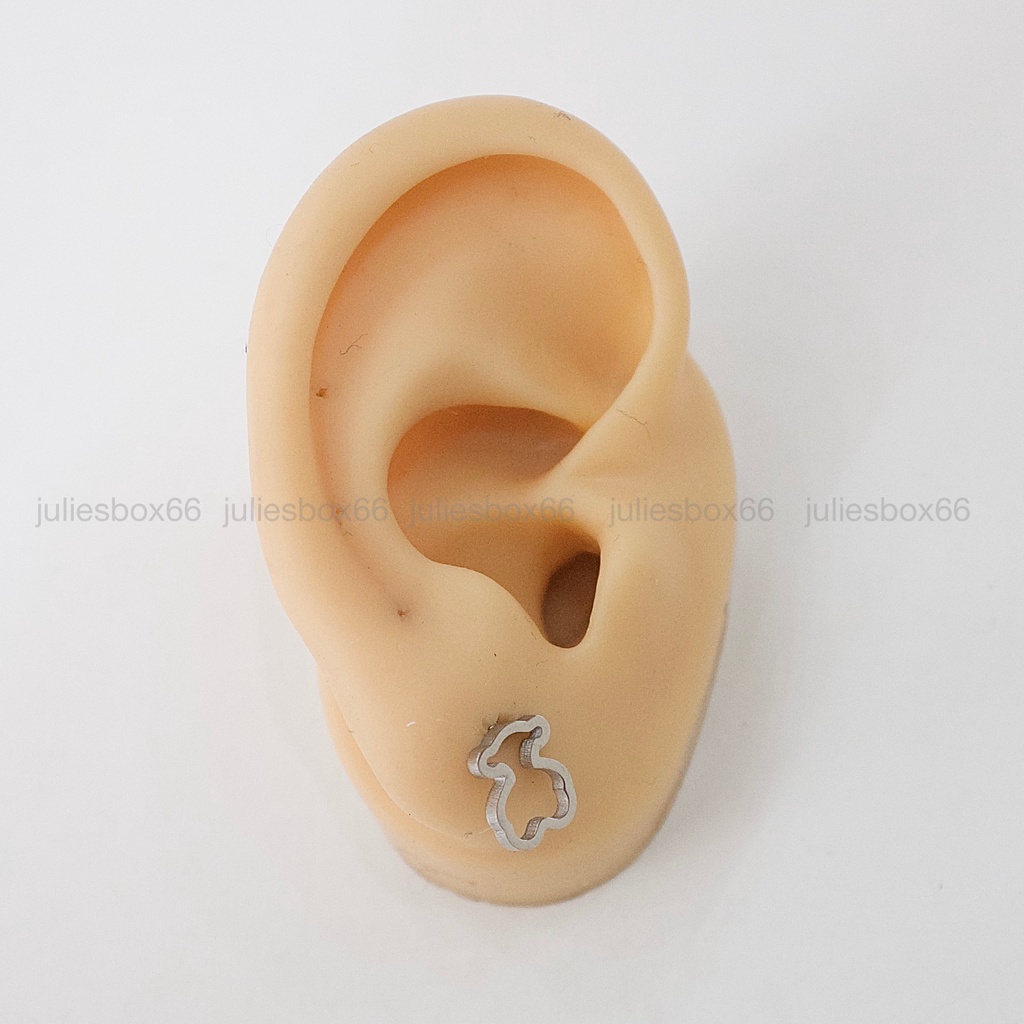 [Bán Theo Chiếc] Khuyên Tai Nam Nữ Hình Gấu Teddy Bear Đuôi Gài Unisex Titan Cá Tính Bông Tai Julies Box 66