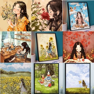 SẴN hơn 30 mẫu tranh số hoá tự tô màu theo số trên khung vải căng sẵn - tranh nàng thơ - anime -Tranh cô gái tóc bồng