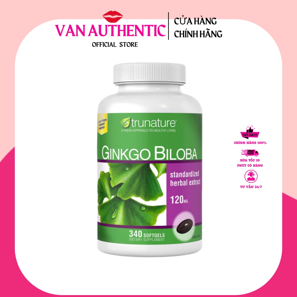 Viên uống bổ não Trunature Ginkgo Biloba 120mg cải thiện lưu thông máu tăng cường trí nhớ hộp 340 Viên