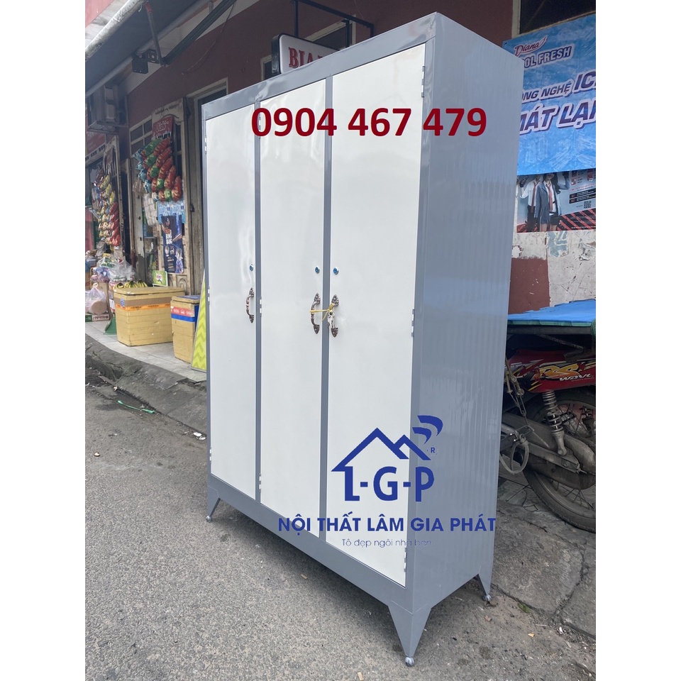 Tủ sắt 3 cánh không gương mới sơn dầu nhiều màu đẹp