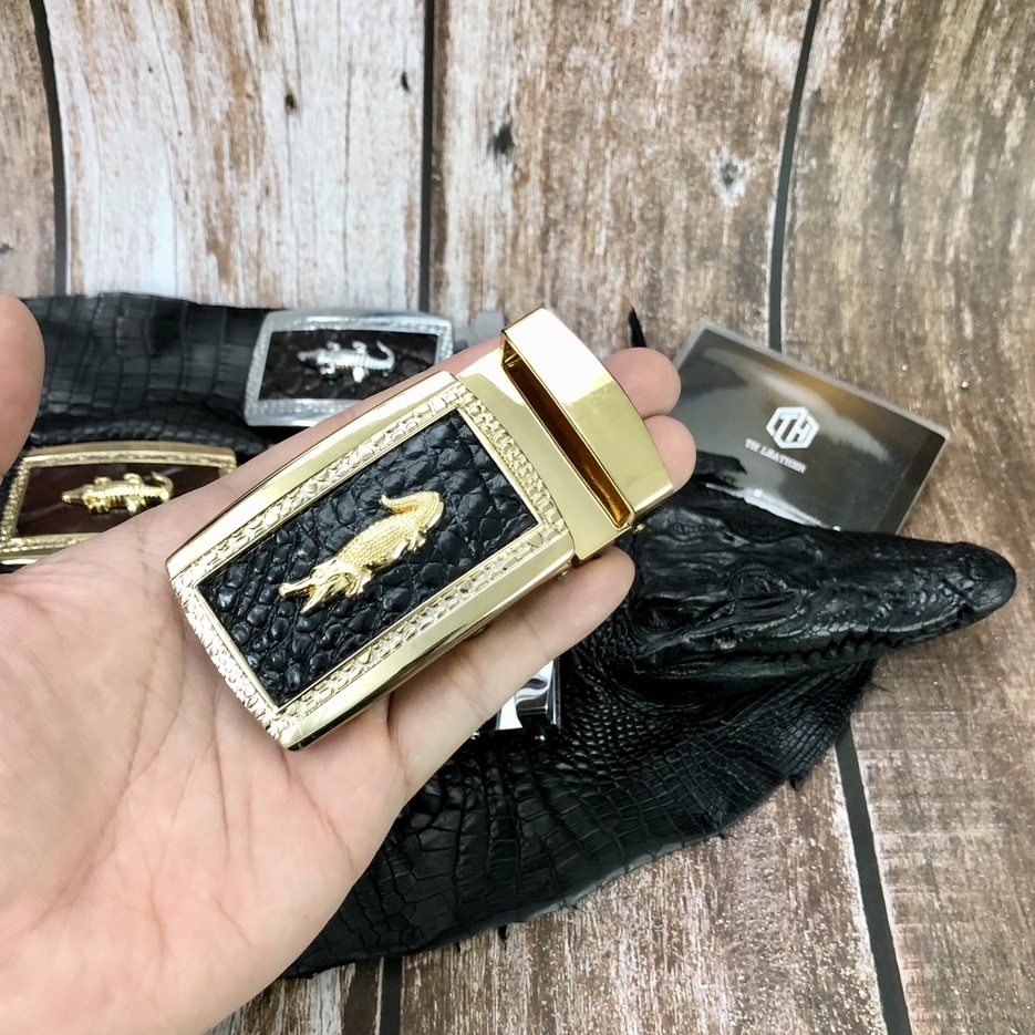 Đầu Dây Lưng Da Cá Sấu Cao Cấp 4cm, Đầu Khóa Thắt Lưng Da Cá Sấu Thật Khóa Tự Động, Mặt Dây Lưng Bản 4 cm