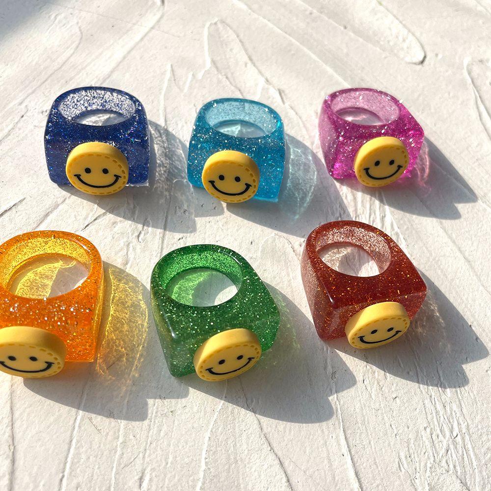 Nhẫn Acrylic Trong Suốt Mặt Cười / Chữ Nhật / Mặt Cười Lấp Lánh Thời Trang Hàn Quốc Cho Nữ
