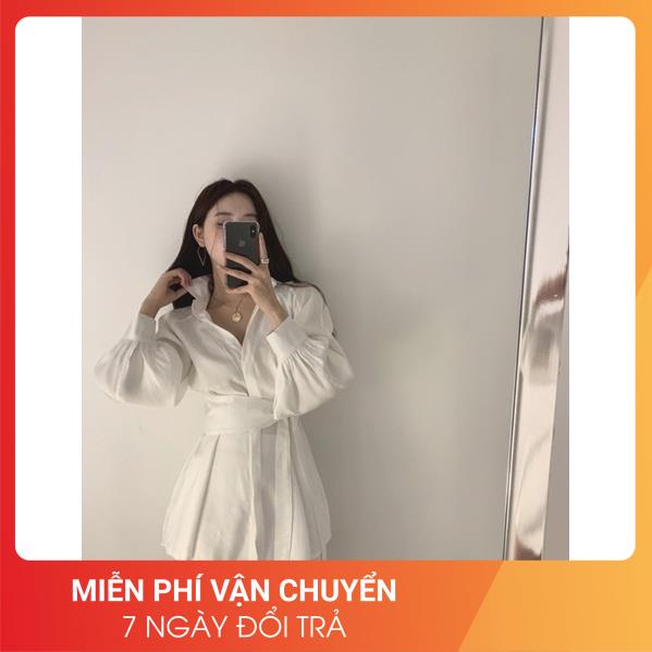 [LOẠI 1-FREESHIP] Set váy đầm sơ mi xuông kèm đai buộc chất liệu đũi 24APRIL Chất đũi lụa mềm siêu xinh tiểu thư