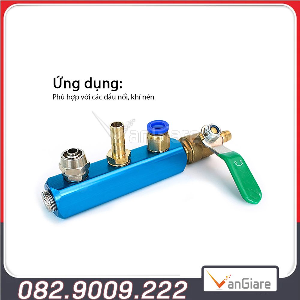 Thanh chia khí nén ngang 2 3 4 5 6 7 8 9 10 ngã, lỗ ren 13mm bằng nhôm Đài Loan, Bộ chia lỗ hơi, đầu chia hơi thẳng