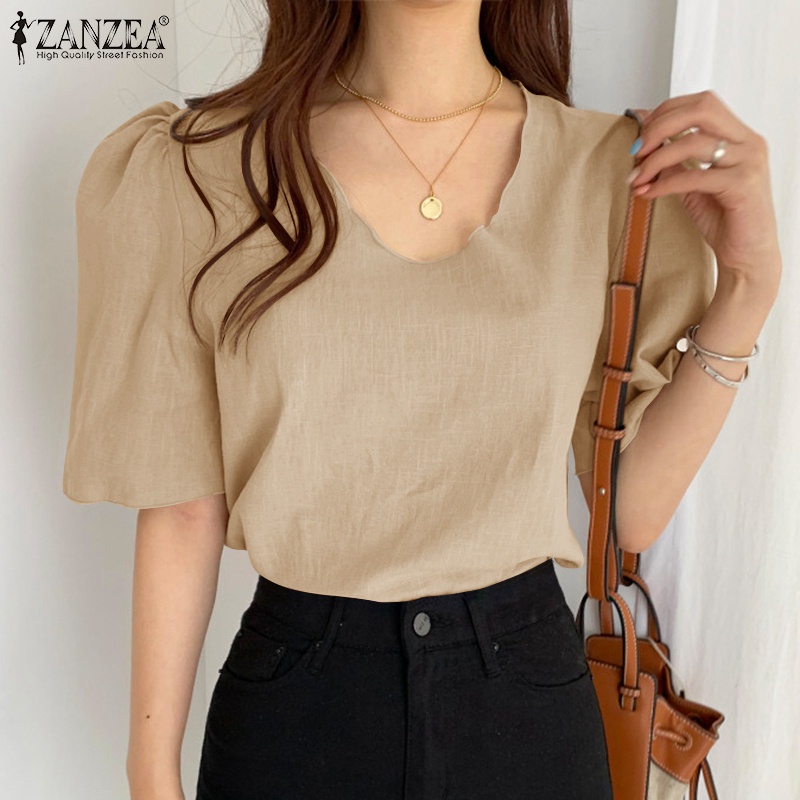 Áo thun Zanzea tay lửng màu trơn phong cách Hàn Quốc thời trang cho nữ