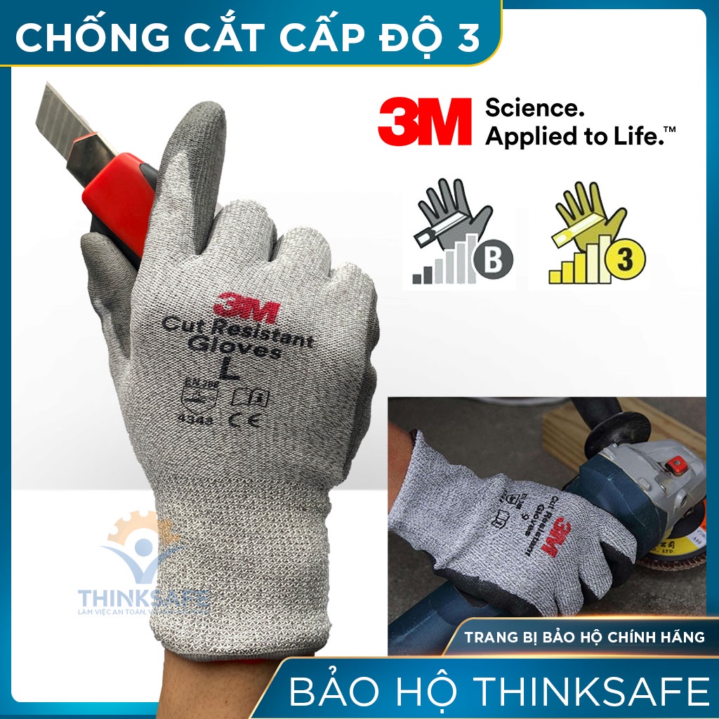 Găng tay bảo hộ lao động chống cắt 3M Thinksafe, Bao tay cấp độ 3, chống cắt tôn kính ôm tay thao tác linh hoạt - Lv3