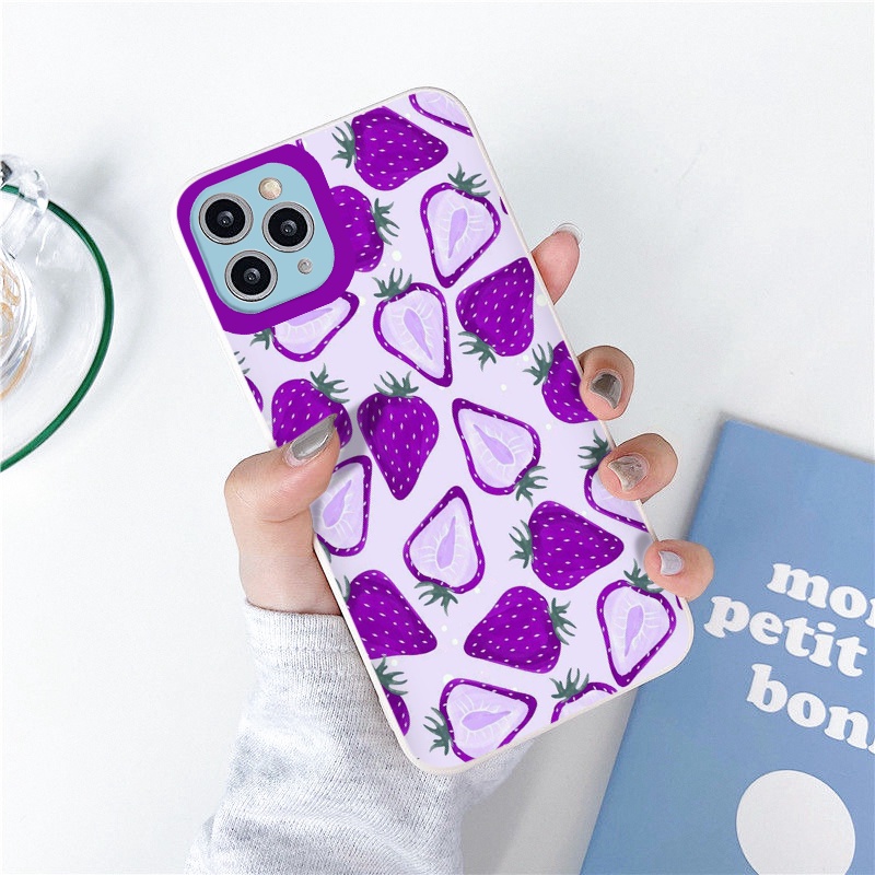 [ IPHONE ] Ốp Lưng Màu Bảo Vệ CAMERA Hoa Dâu Tím ốp iphone 12 pro /x/ 8plus/11 pro/11/12 pro max/13/promax tr190