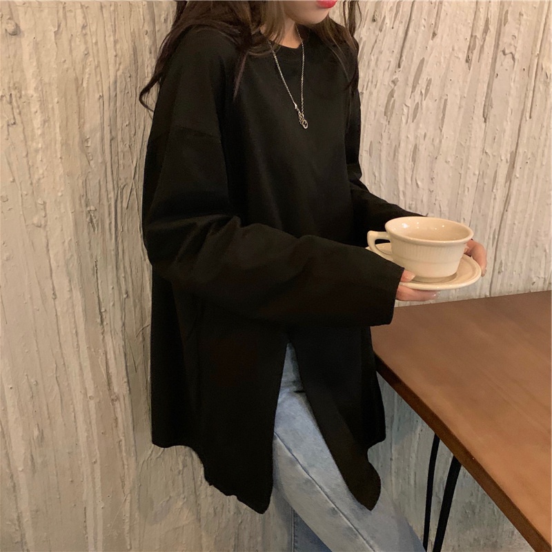 NRVP Áo thun tay dài cổ tròn phong cách thời trang Hàn Quốc 2021