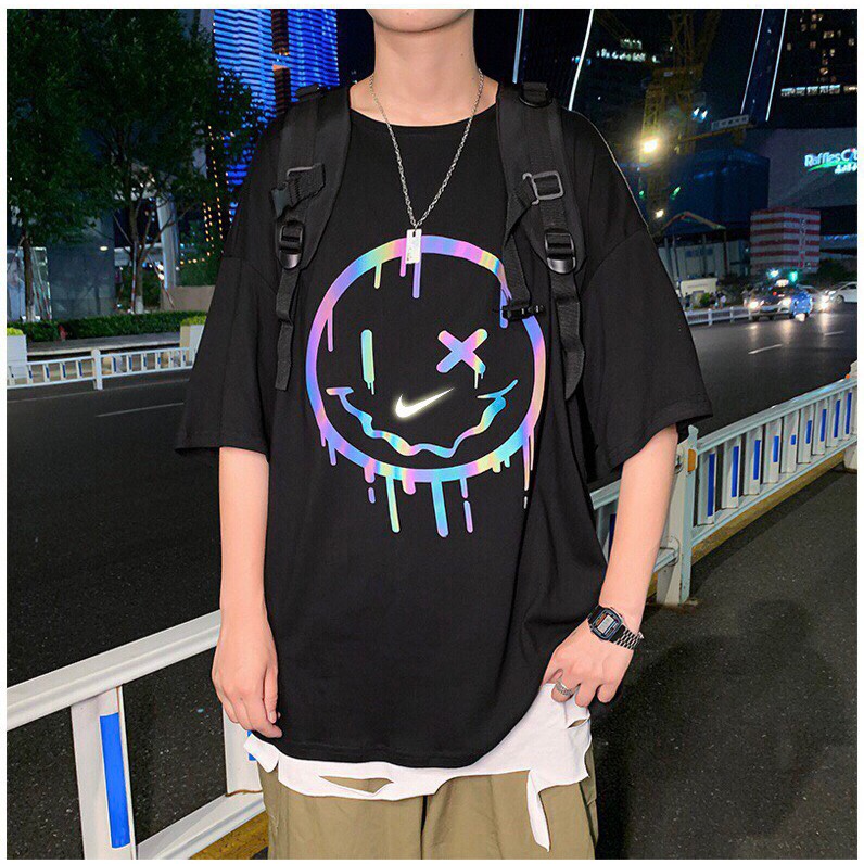 Áo thun tay lỡ unisex form rộng Mặt Cười Phản Quang Ulzzang Wind | BigBuy360 - bigbuy360.vn